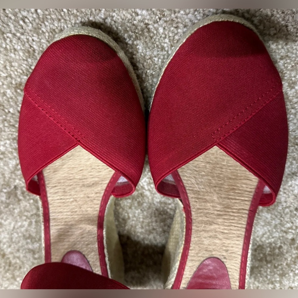 LAUREN Ralph Lauren CHARLA Red Canvas WEDGES ESPADRILLES Sandals Size 9B